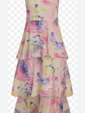 Floral Watercolor Tiered Wedding Dress in Pink